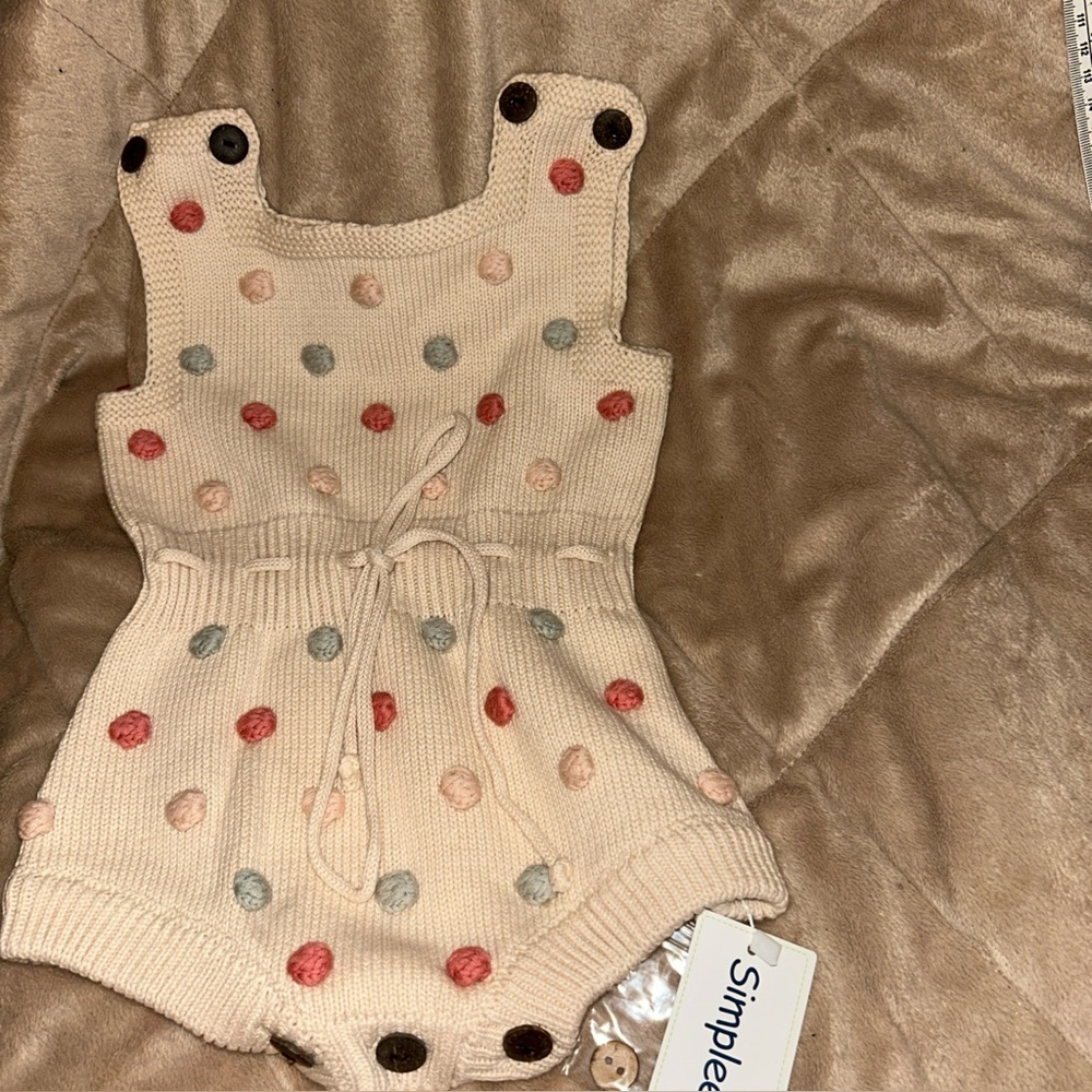 Simplee  Kids Polka Dot Knit Romper - Cream
